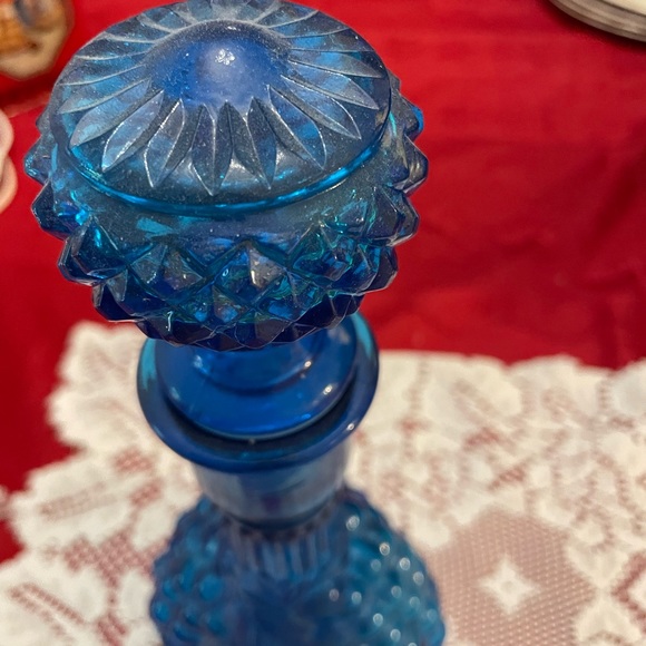 Vintage MCM Blue Cobalt Cluster Liquor Bottle with Stopper - Picture 3 of 6